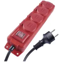 Emos Workshop IP44 4-voudige Stekkerdoos | Rood | 3 meter snoer | met aan-uit schakelaar