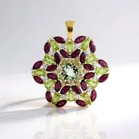 Cavill - Luxe Hanger 925 Sterling Zilver Verguld - Groene Amethist 3,15 ct met Peridoot & Rhodoliet - Rond Zilver Sieraad - Elegante Dameshanger