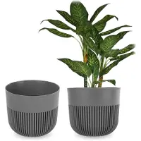 Kadax bloempot Ø 25 cm, bloemenbak met geribbeld patroon voor binnen en buiten, kunststof plantenpot, bloemenbak voor kamerplanten (donkergrijs)
