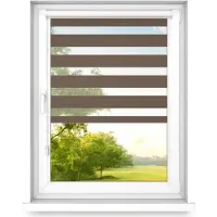 Time4blinds - Dubbele Rolgordijnen Zonder Boren - Zebra-Rolgordijnen voor Ramen en Deuren - om te Plakken, met Aluminium Cassette, Lichtdoorlatende Stof - Walnoot, 1600x900, Rechts