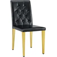 OKWISH Eetkamerstoel Set Van 4 42x43x89 Cm - Ruitstiksel Rugleuning & Comfortzitting - Met Metalen Poten - Pu Leer - Zwart Goud