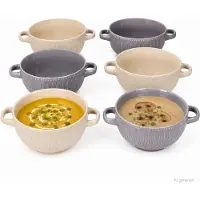 MamboCat Set van 6 BIKO soepkommen van 650 ml, elk 3 stuks in de kleuren vanille en grijs, van keramiek – 12154