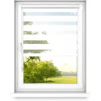 Time4blinds - Dubbele Rolgordijnen Zonder Boren - Zebra-Rolgordijnen voor Ramen en Deuren - om te Plakken, met Aluminium Cassette, Lichtdoorlatende Stof - Klassiek wit, 500x700, Rechts