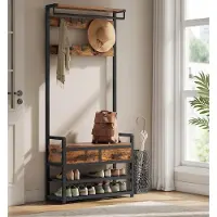 Vivero - Kapstok - Kapstok staand - Kapstok met schoenenrek - Handig 6 in 1 ontwerp - Prachtig en stevig design inclusief lade - Kleur walnoothout