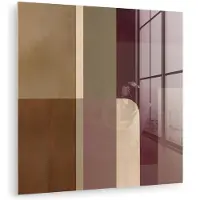 MuchoWow Glasschilderij 90x90 cm - Schilderij acrylglas - Vlakken - Abstract - Bordeaux - Lijnen - Foto op glas - Muurdecoratie woonkamer - Wanddecoratie slaapkamer - Schilderijen