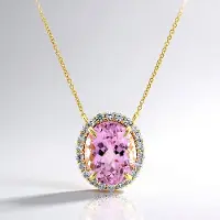 Cavill - 925 Sterling Zilver Ketting met 6.056 ct Ovale Kunziet en 0.773 ct Cambodjaanse Zirkonia - Verguld - Elegante Damesketting 45,5 cm