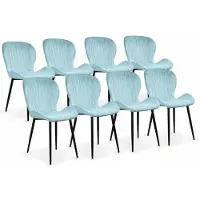 DS4U - Giulia eetkamerstoel - Set van 8 - Petrolblauw - Velvet - Zwart metalen poten