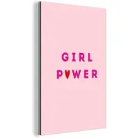 MuchoWow Aluminium schilderij 60x90 cm - Wanddecoratie metaal - Girl power - Roze - Hartje - Metalen muurdecoratie woonkamer - Decoratie industrieel - Foto op dibond - Industriële accessoires slaapkamer