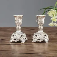 Famanu - 2 stuks 9,9 cm Shabbat Kandelaars Houders Taper Kaarsenhouders, Sierlijke Kandelaars voor Thuis Versieren Kantoor Bruiloft Tafel