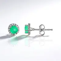 Cavill - Luxe 925 Sterling Zilver Oorbellen - Colombiaanse Smaragd 0,705 ct & Pavé Zirkonia 0,189 ct - Elegante Groene Ronde Edelsteen - Geplatineerd