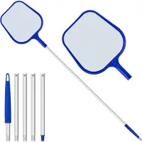 Markenlos skimmernet voor zwembaden, verstelbaar, 48 inch aluminium telescoopsteel - blauw