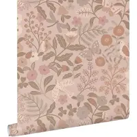 ESTAhome behang bloemen en vogels taupe en oudroze - 50 x 900 cm - 132232