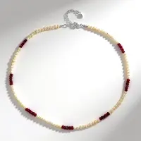 Cavill - Zilveren halsketting - 925 sterling zilver gerhodineerd - Indiase Robijn 18,24 ct - Witte zoetwaterparels - Elegante luxe dames ketting