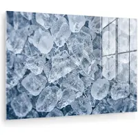 MuchoWow Glasschilderij 60x40 cm - Schilderij acrylglas - Ijsblokjes - Water - Blauw - Foto op glas - Muurdecoratie woonkamer - Wanddecoratie slaapkamer - Schilderijen