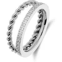 Lucardi Dames Stainless steel ring met zirkonia voor dames - Ring - Staal - Zilverkleurig - 17 / 53 mm
