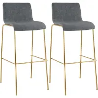 CLP Hover Barkrukken Set van 2 - Stapelbaar - Goudkleurig Onderstel - 150 kg - Stof - licht grijs/goud