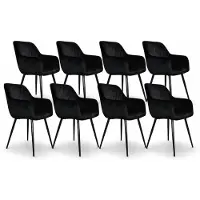 DS4U - Gaby eetkamerstoel - Set van 8 - Zwart - Velvet - Met armleuning