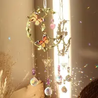 Snq Zonnevanger- kristallen venster- groene bladeren om de maan gewikkeld- paarse kristallen hanger- decoratie- vlinder- raamdecoratie- hangend- kristallen zonnevanger- regenboog