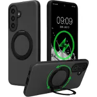 Kwmobile Hoesje met 360° ringstandaard voor Samsung Galaxy A57 5G - Hardcase met draaibare kickstand - Compatibel met MagSafe - zwart