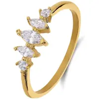 Lucardi Dames Stainless steel goldplated ring met zirkonia voor dames - Ring - Staal - Goudkleurig - 16 / 50 mm