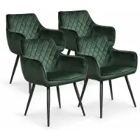 DS4U - Ravi eetkamerstoel - Set van 4 - Donkergroen - Velvet - Met armleuning