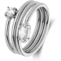 Lucardi Dames Stainless steel ring met zirkonia voor dames - Ring - Staal - Zilverkleurig - 19 / 60 mm