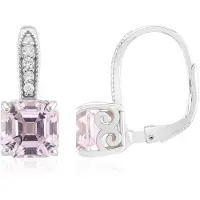 Cavill - Zilveren Oorbellen 925 Sterling - Achthoek Asscher Kunziet 4,078 ct - Rond Zirkonia 0,177 ct - Elegante Luxe Oorstekers Dames