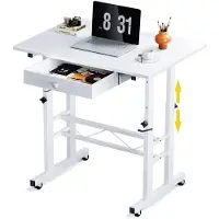 GTPLAYER - Hoogteverstelbaar Bureau - Met Lades en Rollen 80x50 cm - Wit
