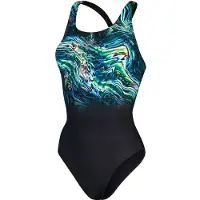 Speedo Womens Placement Digital Powerback Black/Green Glow/Marine Blue