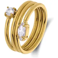 Lucardi Dames Stainless steel ring met zirkonia voor dames - Ring - Staal - Goudkleurig - 17 / 53 mm