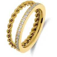 Lucardi Dames Stainless steel ring met zirkonia voor dames - Ring - Staal - Goudkleurig - 18 / 57 mm