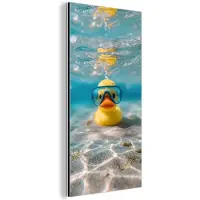 MuchoWow Aluminium schilderij 40x80 cm - Wanddecoratie metaal - Duikbril - Eend - Water - Metalen muurdecoratie woonkamer - Decoratie industrieel - Foto op dibond - Industriële accessoires slaapkamer