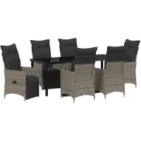 vidaXL Tuin Eettafel Set 7 st Grijs poly rattan
