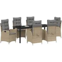 vidaXL Tuin Eettafel Set 7 st Beige poly rattan
