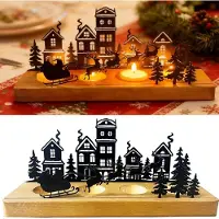 Famanu - Advent dienblad voor 4 theelichten – Houten kandelaar met metalen kaarsborden – Kerst tafeldecoratie