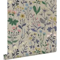 ESTAhome behang veldbloemen blauw en groen - 50 x 900 cm - 132227