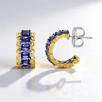 Cavill - Zilveren Oorstekers - 925 Sterling Zilver met Palladium - 14 Ovale Tanzanieten 2,394 ct - Paars Edelsteen Oorbellen - Luxe Sieraden
