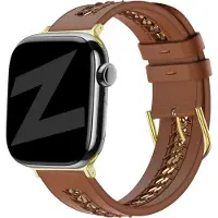 Bandz Leren 'Chains' bandje geschikt voor geschikt voor Apple Watch 1/2/3/4/5/6/7/8/9/10/11/SE/SE2/SE3 - Maat: 38/40/41/42mm - Bruin