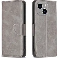 Mobigear Telefoonhoesje geschikt voor Apple iPhone 15 Plus Hoesje | Excellent Bookcase Portemonnee | Pasjeshouder voor 3 Pasjes | Telefoonhoesje voor Pinpas / OV Kaart / Rijbewijs - Grijs