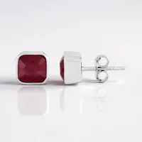 Cavill - Oorbellen 925 Sterling Zilver - 2,167 ct Bemainty Robijn - Platina Verguld - Asscher Geslepen Achthoekig - Elegant & Duurzaam Sieraad