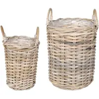 vidaXL Planter Mand met opslag GENDT 2 st Natuurlijk grijs Kubu Rattan