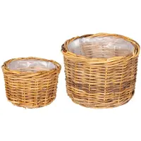 vidaXL Plantenmand met opslag GENDT 2 st Natuurlijk Bruin Kubu Rattan