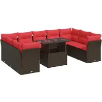 vidaXL 10-delige Loungeset met kussens poly rattan acacia bruin