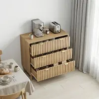 MODFU - Ladekast Met 3 Laden - Verticale Latstructuur - Retro Stijl - Voor Woonkamer Of Slaapkamer - MDF - Eikenkleur - 80x39x80 cm