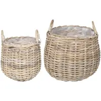 vidaXL Plantmand met opslag 2 st Natuurlijk grijs Kubu Rattan