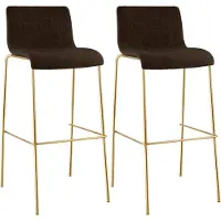 CLP Hover Barkrukken Set van 2 - Stapelbaar - Goudkleurig Onderstel - 150 kg - Stof - bruin/goud