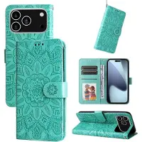 Mobigear Telefoonhoesje geschikt voor Apple iPhone 17 Pro Hoesje | Sunflower Bookcase Portemonnee | Pasjeshouder voor 3 Pasjes | Telefoonhoesje voor Pinpas / OV Kaart / Rijbewijs - Groen