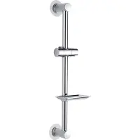 Famanu - Zelfklevend Douchestangset, Universele Douchestang met Zeepbakje, 600 mm, Roestvrij Staal, Chroom, Zilver