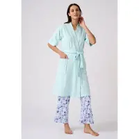 Damart - Kimono-achtige kamerjas, bouclébreisel - Dames - Blauw - 46-48 (L)