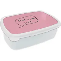 MuchoWow Broodtrommel Wit - Lunchbox Tekstwolkje - BLAH BLAH BLAH - Roze - Brooddoos 18x12x6 cm - Brood lunch box - Broodtrommels voor kinderen en volwassenen